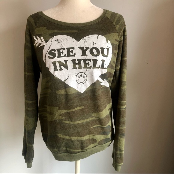 Creep Street See You in Hell Camo Sweatshirt - Size Small - Picture 5 of 15